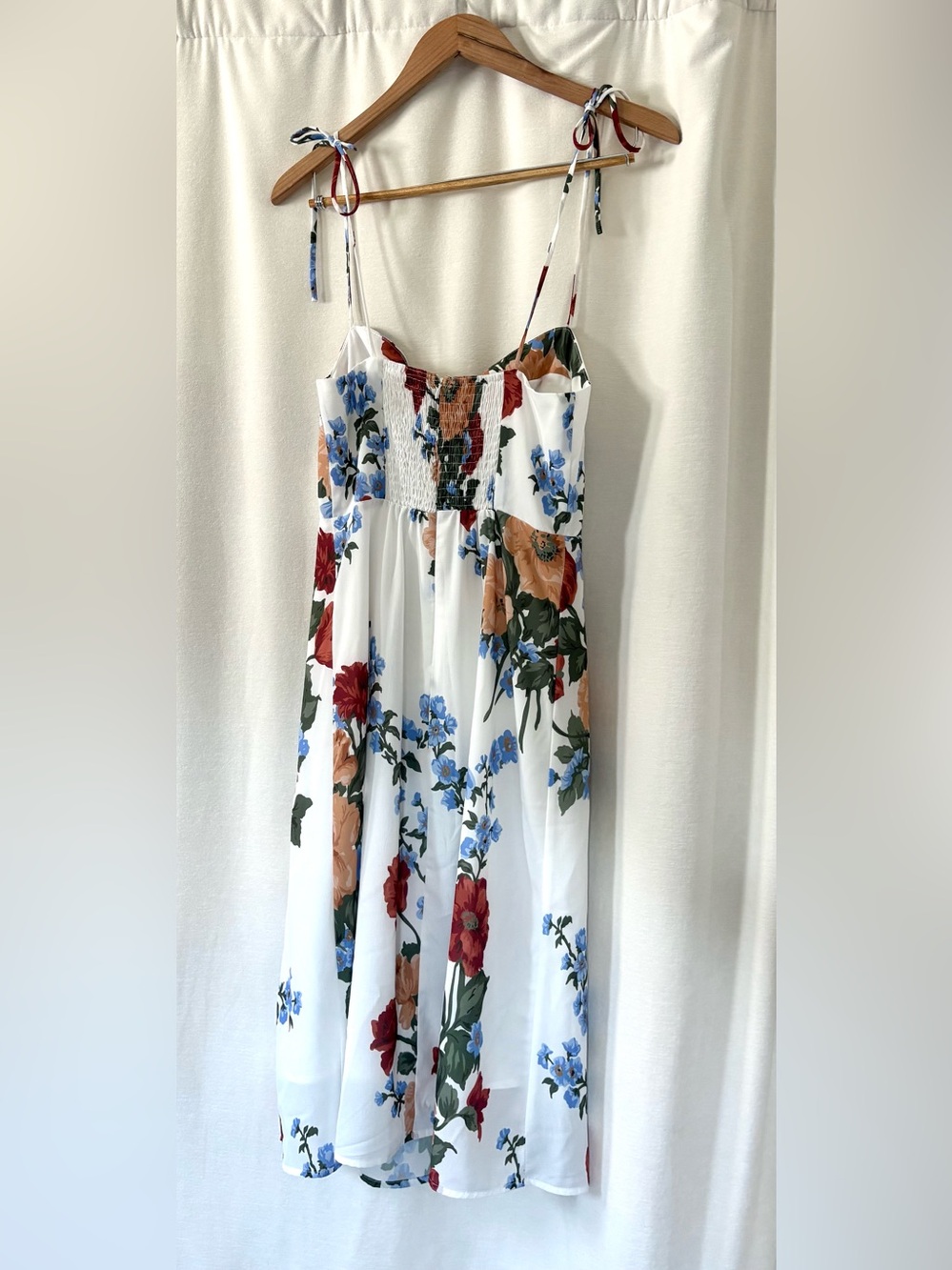 Semi Sheer Floral Print Adjustable Tie Straps Dress with Slip size M - Picture 2 of 7